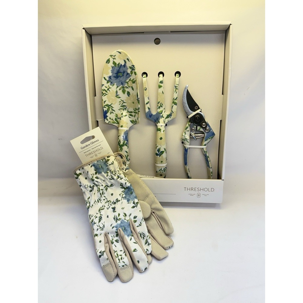 Threshold 4pc Garden tool Set Pruner ,Cultivator,Trowel, & Gloves Floral Print